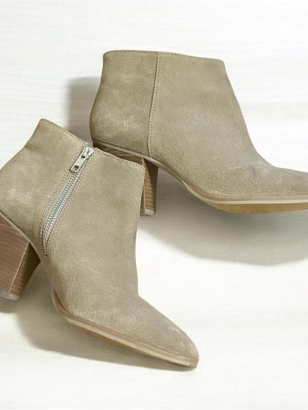 J. CREW Women's Taupe Suede Ankle Boots with Block Heel